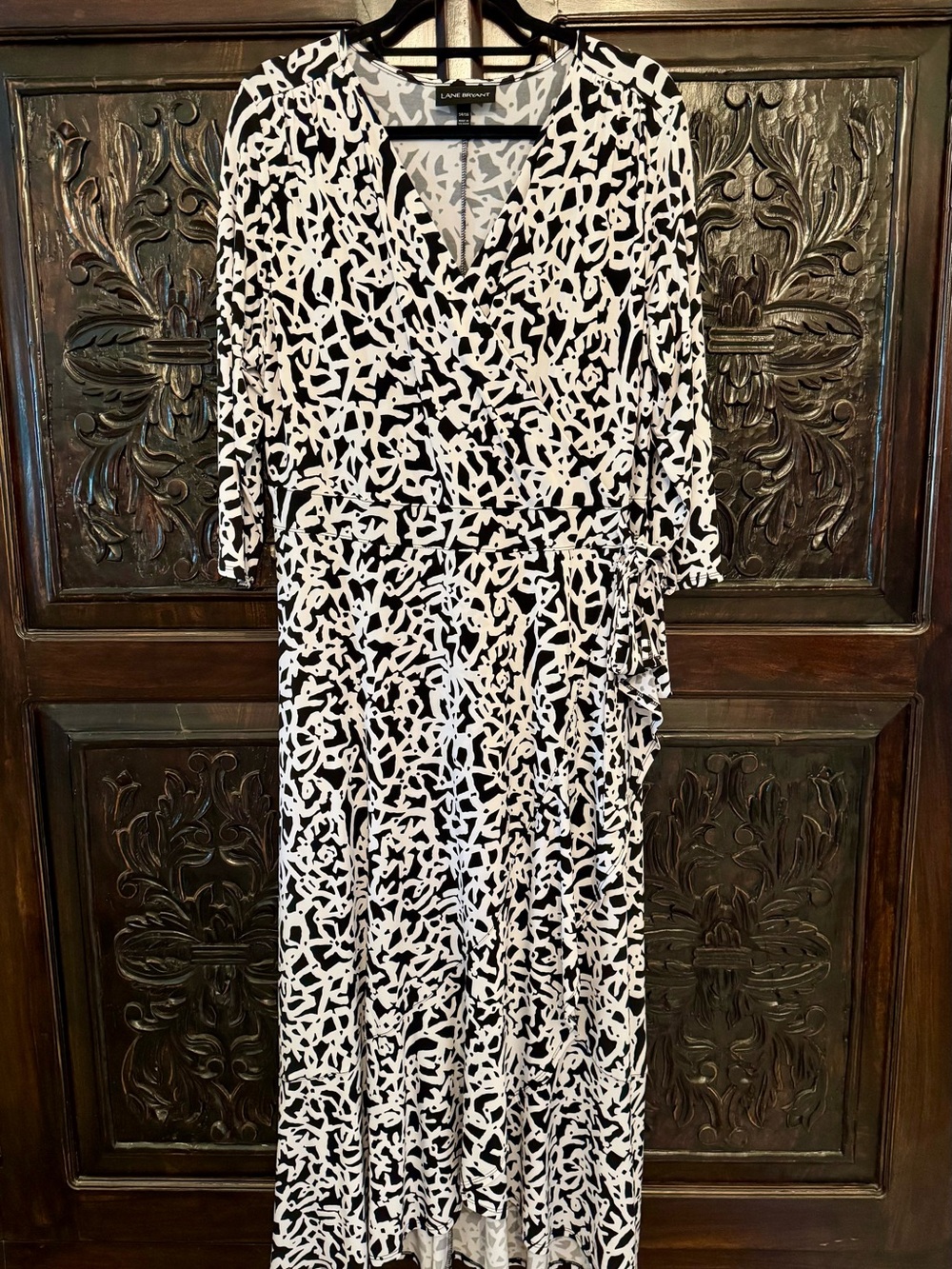 Lane Bryant Black and White Abstract Faux-Wrap Maxi Dress
